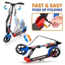 Hurtle Renegade Lightweight Foldable Teen and Adult Adjustable Ride On 2 Wheel Transportation Commuter Kick Scooter w/ Adjustable Handlebar, Graffiti