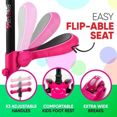 Hurtle ScootKid 3 Wheel Toddler Child Mini Ride On Toy Tricycle Scooter with Adjustable Handlebar, Foldable Seat, and LED Light Up Wheels, Pink 4 Hurtle ScootKid 3 Wheel Toddler Child Mini Ride On Toy Tricycle Scooter with Adjustable Handlebar, Foldable Seat, and LED Light Up Wheels, Pink - Image 4