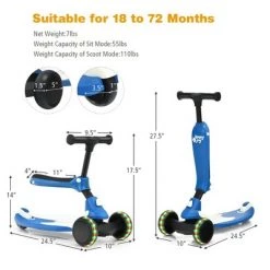 Costway Honeyjoy Portable 3 Wheel Kids Scooter with Gravity Steering System PurpleBlueGreen -Riding Toys, Scooters & Hoverboards shop unnamed file 1400