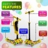 Hurtle ScootKid 3 Wheel Toddler Child Mini Ride On Toy Tricycle Scooter with Adjustable Handlebar, Foldable Seat, and LED Light Up Wheels, Yellow
