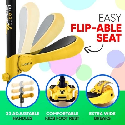 Hurtle ScootKid 3 Wheel Toddler Child Mini Ride On Toy Tricycle Scooter with Adjustable Handlebar, Foldable Seat, and LED Light Up Wheels, Yellow 4 Hurtle ScootKid 3 Wheel Toddler Child Mini Ride On Toy Tricycle Scooter with Adjustable Handlebar, Foldable Seat, and LED Light Up Wheels, Yellow - Image 4