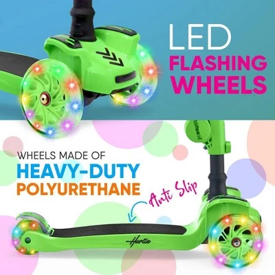 Hurtle ScootKid 3 Wheel Toddler Child Mini Ride On Toy Tricycle Scooter with Adjustable Handlebar, Foldable Seat, and LED Light Up Wheels, Green 3 Hurtle ScootKid 3 Wheel Toddler Child Mini Ride On Toy Tricycle Scooter with Adjustable Handlebar, Foldable Seat, and LED Light Up Wheels, Green - Image 3