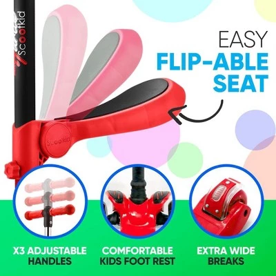 Hurtle ScootKid 3 Wheel Toddler Child Mini Ride On Toy Tricycle Scooter with Adjustable Handlebar, Foldable Seat, and LED Light Up Wheels, Red 4 Hurtle ScootKid 3 Wheel Toddler Child Mini Ride On Toy Tricycle Scooter with Adjustable Handlebar, Foldable Seat, and LED Light Up Wheels, Red - Image 4