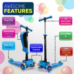 Hurtle ScootKid 3 Wheel Toddler Child Mini Ride On Toy Tricycle Scooter with Adjustable Handlebar, Foldable Seat, and LED Wheels, Blue (2 Pack) -Riding Toys, Scooters & Hoverboards shop unnamed file 1617