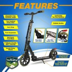 SereneLife SLTS13 Foldable Kick Scooter with 2 Large Wheels for Adults and Kids with Adjustable Grip Handlebars and Anti Slip Rubber Deck, Camo
