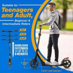 SereneLife SLTS13 Foldable Kick Scooter with 2 Large Wheels for Adults and Kids with Adjustable Grip Handlebars and Anti Slip Rubber Deck, Camo -Riding Toys, Scooters & Hoverboards shop unnamed file 1871