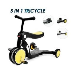 Beberoad Roadkid Plus 5 in 1 Multifunctional Scooter, Tricycle, and Balance Bike with Push Bar and Height Adjustment for Ages 2 to 6 Years