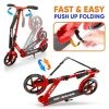 Hurtle Renegade Lightweight Foldable Teen and Adult Adjustable Ride On 2 Wheel Transportation Commuter Kick Scooter, Red