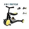 Beberoad Roadkid 5 in 1 Multifunctional Scooter, Tricycle, and Balance Bike with Folding Seat and Height Adjustment for Ages 2 to 6 Years, Yellow