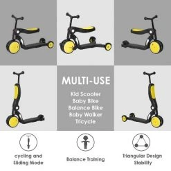 Beberoad Roadkid 5 in 1 Multifunctional Scooter, Tricycle, and Balance Bike with Folding Seat and Height Adjustment for Ages 2 to 6 Years, Yellow -Riding Toys, Scooters & Hoverboards shop unnamed file 2013