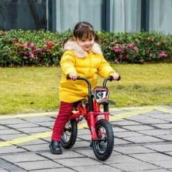 Qaba 12" Kids Balance Bike, No Pedal Training Bicycle, Motorbike Look, Steel Frame, with Inflatable Rubber Tires, Handlebar, PU Seat, for 3-6 Years Old, Red