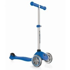 Globber Primo 3-Wheel Kids Kick Scooter with Adjustable Height and Comfortable Grips for Boys and Girls and Black Razor Helmet Included, Blue