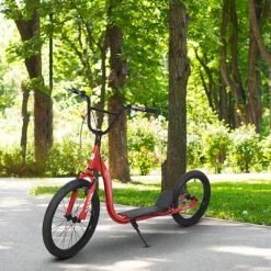 Aosom Youth Scooter Adjustable Height, Front Rear Dual Brakes, Inflatable Wheels 20-Inch 16-Inch, for 10+ Years