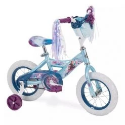 Huffy Disney's Frozen 2 Kids 12 Inch Toddler Boys and Girls Ages 3-5 Training Wheel Coaster Bike Bicycle with Handlebar Bag and Streamers, Blue/Purple