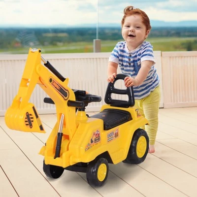 HOMCOM NO POWER 3 in 1 Ride On Toy Excavator Digger Scooter Pulling Cart Pretend Play Construction Truck 1 HOMCOM NO POWER 3 in 1 Ride On Toy Excavator Digger Scooter Pulling Cart Pretend Play Construction Truck