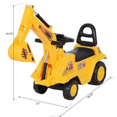 HOMCOM NO POWER 3 in 1 Ride On Toy Excavator Digger Scooter Pulling Cart Pretend Play Construction Truck 4 HOMCOM NO POWER 3 in 1 Ride On Toy Excavator Digger Scooter Pulling Cart Pretend Play Construction Truck - Image 4