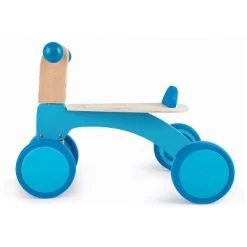 Hape Scoot Around Toddlers Babies Kids Ride On Wooden Push Balance Bike Scooter Toy Indoor Outdoor Activity No Pedals with 4 Rubberized Wheels, Blue