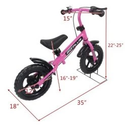 Costway 12'' Pink Kids Balance Bike Children Boys & Girls with Brakes and Bell Exercise