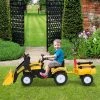 Aosom Ride-On Kids Bulldozer/Excavator Toy with Real Working Dirt Bucket Easy Pedal Controls 6 Wheels & Cargo Trailer