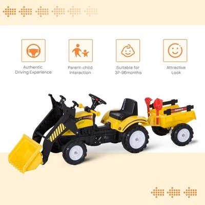 Aosom Ride-On Kids Bulldozer/Excavator Toy with Real Working Dirt Bucket Easy Pedal Controls 6 Wheels & Cargo Trailer 3 Aosom Ride-On Kids Bulldozer/Excavator Toy with Real Working Dirt Bucket Easy Pedal Controls 6 Wheels & Cargo Trailer - Image 3