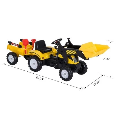 Aosom Ride-On Kids Bulldozer/Excavator Toy with Real Working Dirt Bucket Easy Pedal Controls 6 Wheels & Cargo Trailer 4 Aosom Ride-On Kids Bulldozer/Excavator Toy with Real Working Dirt Bucket Easy Pedal Controls 6 Wheels & Cargo Trailer - Image 4