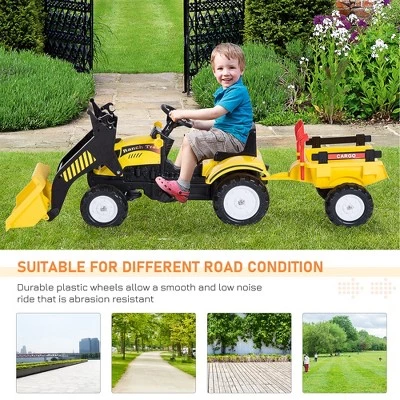 Aosom Ride-On Kids Bulldozer/Excavator Toy with Real Working Dirt Bucket Easy Pedal Controls 6 Wheels & Cargo Trailer 5 Aosom Ride-On Kids Bulldozer/Excavator Toy with Real Working Dirt Bucket Easy Pedal Controls 6 Wheels & Cargo Trailer - Image 5
