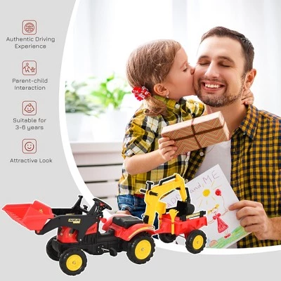 Aosom 3 in1 Kids Ride On Bulldozer/Excavator Toy with 6 Wheels Controllable Cargo Trailer & Easy Pedal Controls 2 Aosom 3 in1 Kids Ride On Bulldozer/Excavator Toy with 6 Wheels Controllable Cargo Trailer & Easy Pedal Controls - Image 2