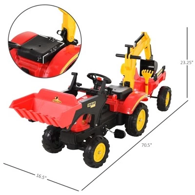 Aosom 3 in1 Kids Ride On Bulldozer/Excavator Toy with 6 Wheels Controllable Cargo Trailer & Easy Pedal Controls 4 Aosom 3 in1 Kids Ride On Bulldozer/Excavator Toy with 6 Wheels Controllable Cargo Trailer & Easy Pedal Controls - Image 4