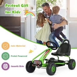 Costway Kids Pedal Go Kart 4 Wheel Ride On Toys w/ Adjustable Seat & Handbrake Green -Riding Toys, Scooters & Hoverboards shop unnamed file 3816