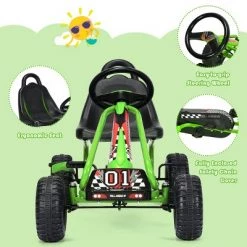 Costway Kids Pedal Go Kart 4 Wheel Ride On Toys w/ Adjustable Seat & Handbrake Green -Riding Toys, Scooters & Hoverboards shop unnamed file 3817