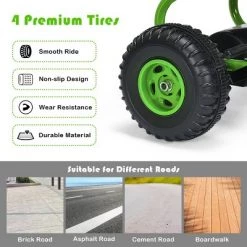 Costway Kids Pedal Go Kart 4 Wheel Ride On Toys w/ Adjustable Seat & Handbrake Green -Riding Toys, Scooters & Hoverboards shop unnamed file 3818