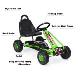 Costway Kids Pedal Go Kart 4 Wheel Ride On Toys w/ Adjustable Seat & Handbrake Green -Riding Toys, Scooters & Hoverboards shop unnamed file 3820