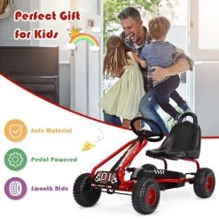 Costway Kids Pedal Go Kart 4 Wheel Ride On Toys w/ Adjustable Seat Handbrake Red -Riding Toys, Scooters & Hoverboards shop unnamed file 3838