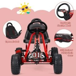 Costway Kids Pedal Go Kart 4 Wheel Ride On Toys w/ Adjustable Seat Handbrake Red -Riding Toys, Scooters & Hoverboards shop unnamed file 3839