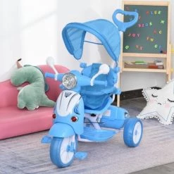 Qaba Children Ride-On Moped Tricycle with a Stylish Design & Interactive Music & Lighting Functions