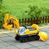 Qaba Kids Ride On Construction Excavator, Digger Scooper Tractor Toy 80° Rotation w/ Electric Controllable Digging Bucket, Safety Helmet Prentend Play for Toddler Yellow
