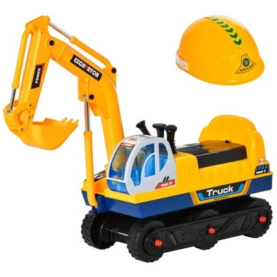 Qaba Kids Ride On Construction Excavator, Digger Scooper Tractor Toy 80° Rotation w/ Electric Controllable Digging Bucket, Safety Helmet Prentend Play for Toddler Yellow 3 Qaba Kids Ride On Construction Excavator, Digger Scooper Tractor Toy 80° Rotation w/ Electric Controllable Digging Bucket, Safety Helmet Prentend Play for Toddler Yellow - Image 3