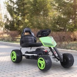Aosom Kids Go Kart, 4 Wheeled Ride On Pedal Car, Racer for 3 years, for Boys and Girls, Outdoor - Green