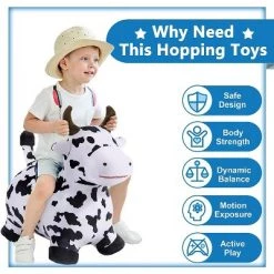 iPlay, iLearn, Bouncy Pals Farm Friends Hopper Toy, Plush, Inflatable Ride-On Hopping Toy, Black and White Cow, Ages 18 Months and Up