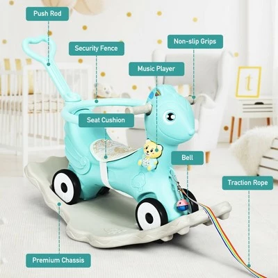 Costway Baby Rocking Horse 4 in 1 Kids Ride On Toy Push Car w/ Music Indoor Outdoor Gift 7 Costway Baby Rocking Horse 4 in 1 Kids Ride On Toy Push Car w/ Music Indoor Outdoor Gift - Image 7