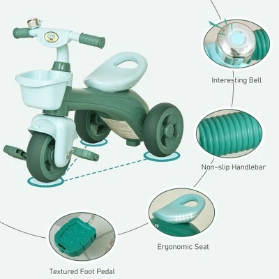 Qaba Tricycle 3-Wheeler Ride-on Toy with 2 Storage Baskets on Front & Back & Non-Slip Handlebar 5 Qaba Tricycle 3-Wheeler Ride-on Toy with 2 Storage Baskets on Front & Back & Non-Slip Handlebar - Image 5