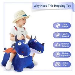 iPlay, iLearn, Bouncy Pals Mythical Creatures Hopper Toy, Plush, Inflatable Ride-On Hopping Toy, Blue Two-Headed Dragon, Ages 18 Months and Up