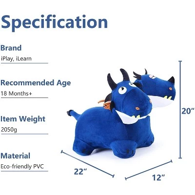 iPlay, iLearn, Bouncy Pals Mythical Creatures Hopper Toy, Plush, Inflatable Ride-On Hopping Toy, Blue Two-Headed Dragon, Ages 18 Months and Up 5 iPlay, iLearn, Bouncy Pals Mythical Creatures Hopper Toy, Plush, Inflatable Ride-On Hopping Toy, Blue Two-Headed Dragon, Ages 18 Months and Up - Image 5