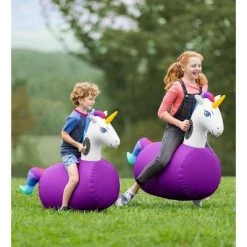 HearthSong Set of 2 Inflatable Ride-On Unicorns Hippity Hop Toy for Kids' Active Play