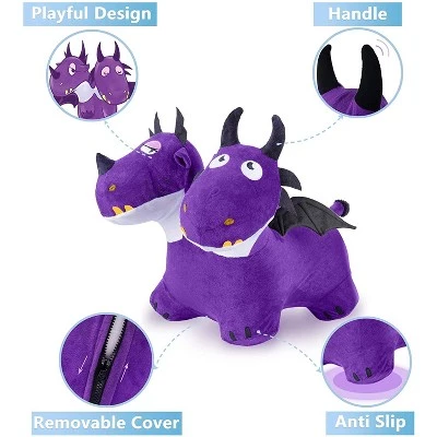 iPlay, iLearn, Bouncy Pals Mythical Creatures Hopper Toy, Plush, Inflatable Ride-On Hopping Toy, Purple Two-Headed Dragon, Ages 18 Months and Up 2 iPlay, iLearn, Bouncy Pals Mythical Creatures Hopper Toy, Plush, Inflatable Ride-On Hopping Toy, Purple Two-Headed Dragon, Ages 18 Months and Up - Image 2