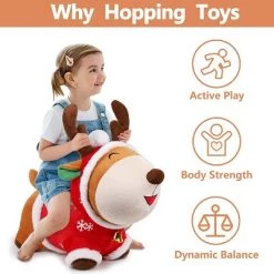 iPlay, iLearn, Bouncy Pals Holiday Friends Hopper Toy, Plush, Inflatable Ride-On Hopping Toy, Christmas Sweater Reindeer, Ages 18 Months and Up