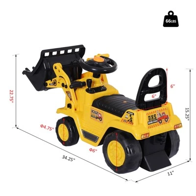 Qaba HOMCOM Ride-On Toy Bulldozer with Bucket Horn Steering Wheel for Toddlers Yellow 4 Qaba HOMCOM Ride-On Toy Bulldozer with Bucket Horn Steering Wheel for Toddlers Yellow - Image 4