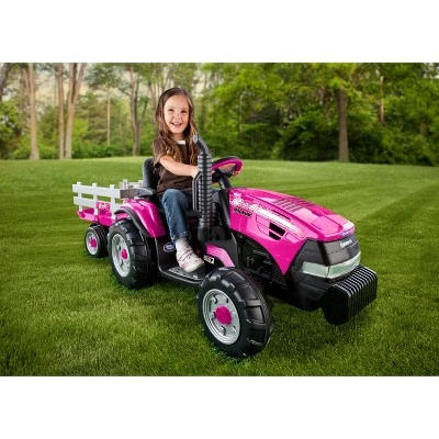 Peg Perego 12V Case IH Magnum Tractor with Trailer Powered Ride-On - Pink 1 Peg Perego 12V Case IH Magnum Tractor with Trailer Powered Ride-On - Pink