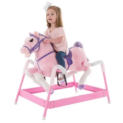 Toy Time Kids' Ride-On Plush Spring Rocking Horse - Pink 2 Toy Time Kids' Ride-On Plush Spring Rocking Horse - Pink - Image 2