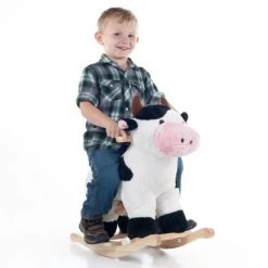 Toy Time Kids' Plush Ride-On Rocking Cow Toy - Black & White
